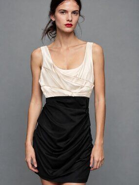 MYSTIC Black & Ivory Ruched Bodycon Cocktail Dress